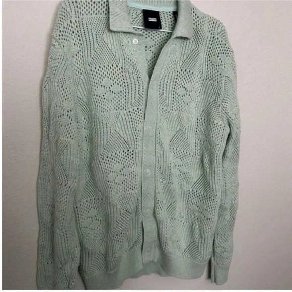 Kith Tilden Crochet Button Down Sweater Zen Green - Picture 8 of 8